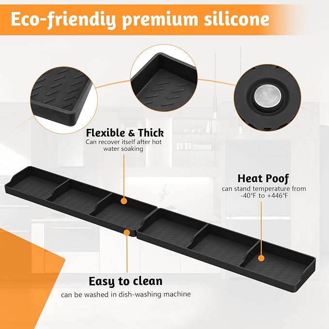Foeacry Magnetic Stove Top Shelf 30"/15", 2-Piece Silicone Over the Stove Shelf Spice Rack & Spice Organizer — Heat Resistant, No Drill Kitchen Storage Organizer for Gas & Electric Stoves