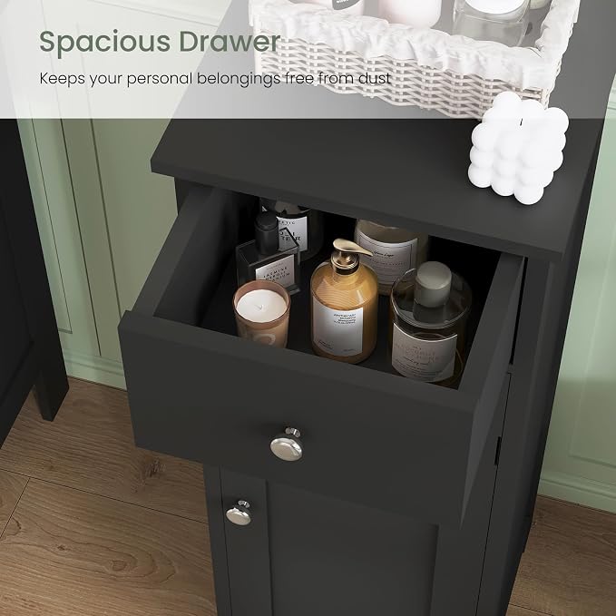 Iwell Bathroom Storage Cabinet, Small Bathroom Floor Cabinet with Drawer & Storage Shelf, Free-Standing Organizer Cabinets for Hallway/Living Room, Black