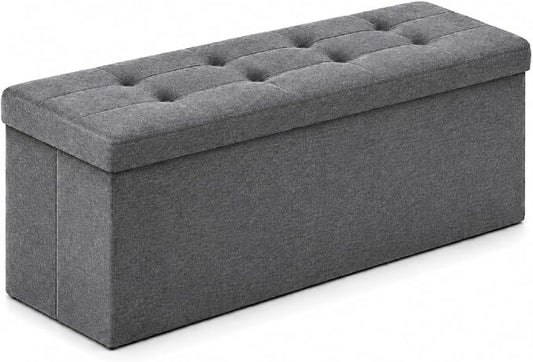 ALASDO 43 Inch Folding Storage Ottoman Bench with Hidden Storage, PU Leather Ottoman Foot Rest Stool, End of Bed Bench for Bedroom, Living Room, Entryway and Closet, Grey