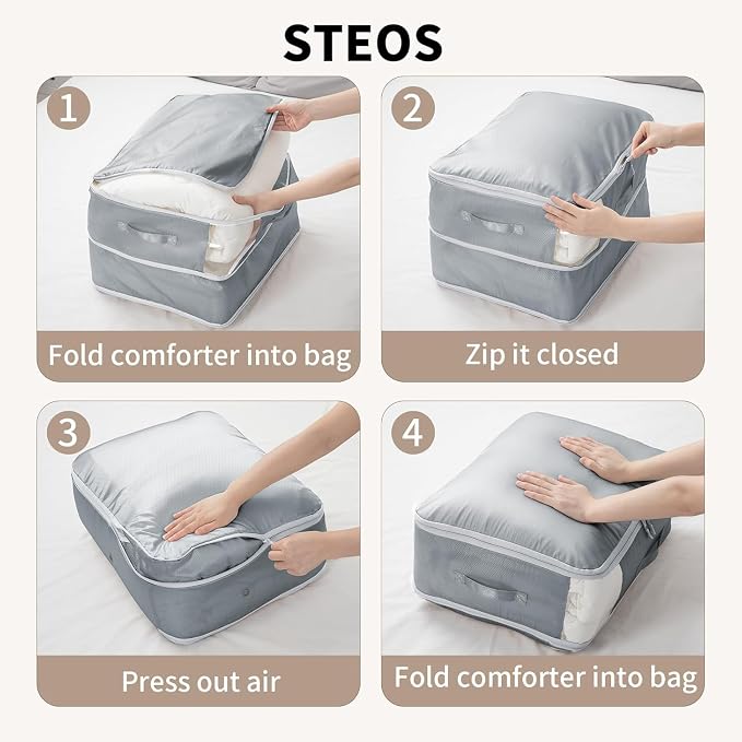 DIMJ Comforter Storage Bag 6 Pack - Blanket Storage Organizer Compression Bags, Large Capacity Ultra Space Saving Self Compression Organize for Bedding, Pillow, Duvet, Sheet Storage with Zipper Window