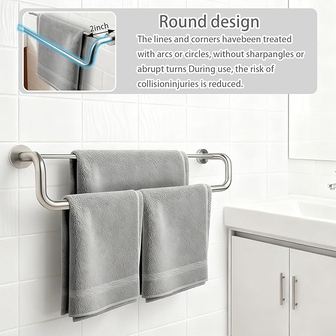 Double Towel Bar,Double Towel Racks for Bathroom,24 Inch Brushed Towel Holder, Bath Towel Rack for Bathroom Wall Mounted,Premium Brushed Stainless Steel,
