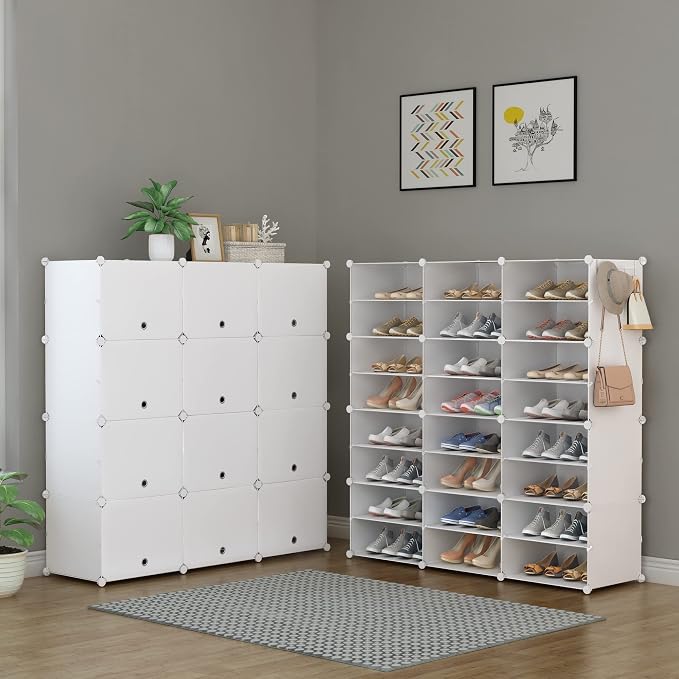 HOMIDEC Shoe Rack Organizer 48 Pair Modular Shoe Storage Cabinet for Closet | PP Plastic, Sturdy Steel Frame, Waterproof, Dustproof, Easy Clean, Shoe Shelves for Closet Garage Hallway Bedroom Entryway