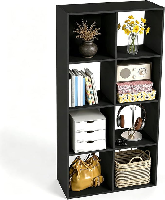 HealSmart 8 Cube Storage Organizer, 4-Tier Stackable Open Bookcase with Detachable Back Panels, Multi-Size Storage Unit 47.7" L×11.6" W×24" H for Bedroom Living Room Home Office, Black