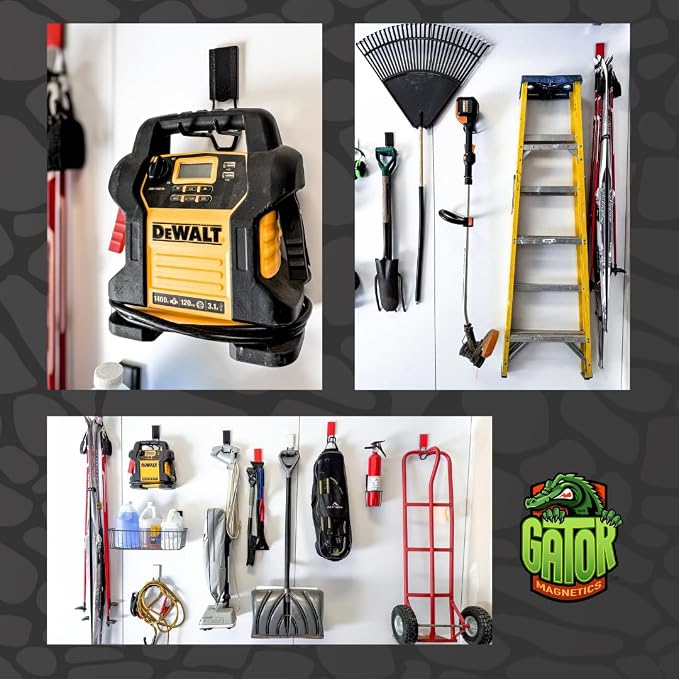 Gator Magnetics MEGA 4.5" Open Hook 1 Pack - Magnetic Heavy Duty Garage Hooks with 45 lb Hold for Steel Surfaces - Garage Organization for Tools, Ladders, Weed Eaters, and More
