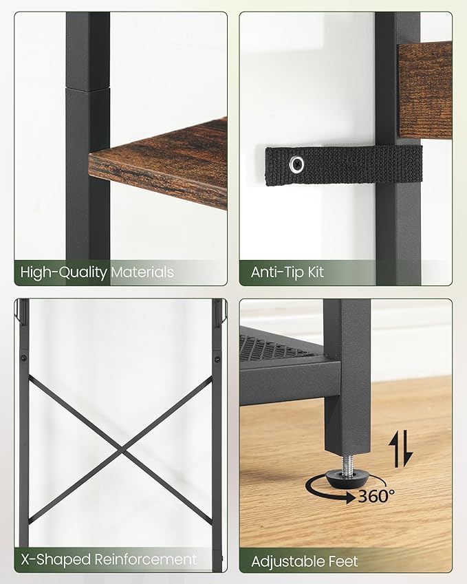 CHOEZON Coat Rack with Shelves, Freestanding Hall Tree, Coat Tree with 16 Hooks and Hanging Rail, Industrial Clothes Stand for Entryway, Hallway, Bedroom, Rustic Brown and Black TYM18BF