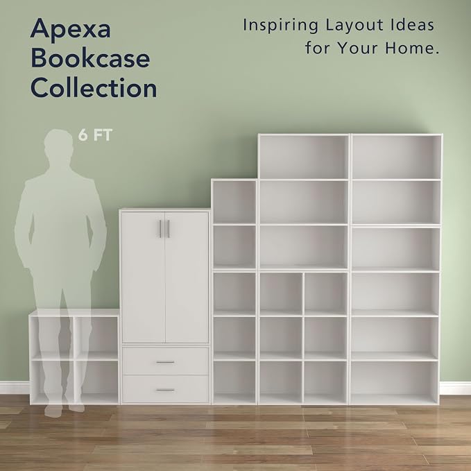 Homes: Inside + Out Apexa 3-Tier Cube Storage Organizer Shelves, Stackable Wood Bookcase Fits Cubby Bins for Organization, Dorm Teen Room Decor & Home Office, White