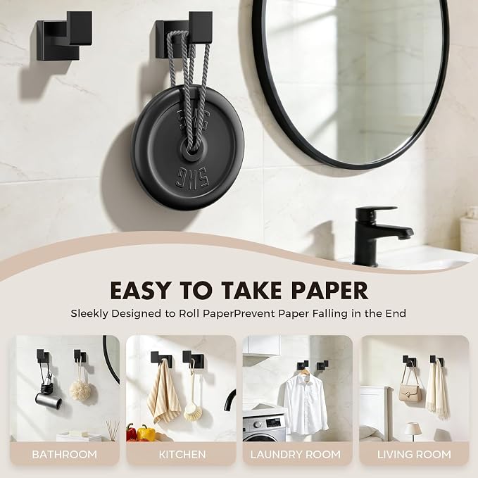 5-Pieces Matte Black Bathroom Accessories Set, 16 Inch Bath Towel Bar Set | Stainless Steel, Towel Ring, Toilet Paper Holder, Robe Hooks, Towel Racks for Bathroom Wall Mounted, Bathroom Hardware Set