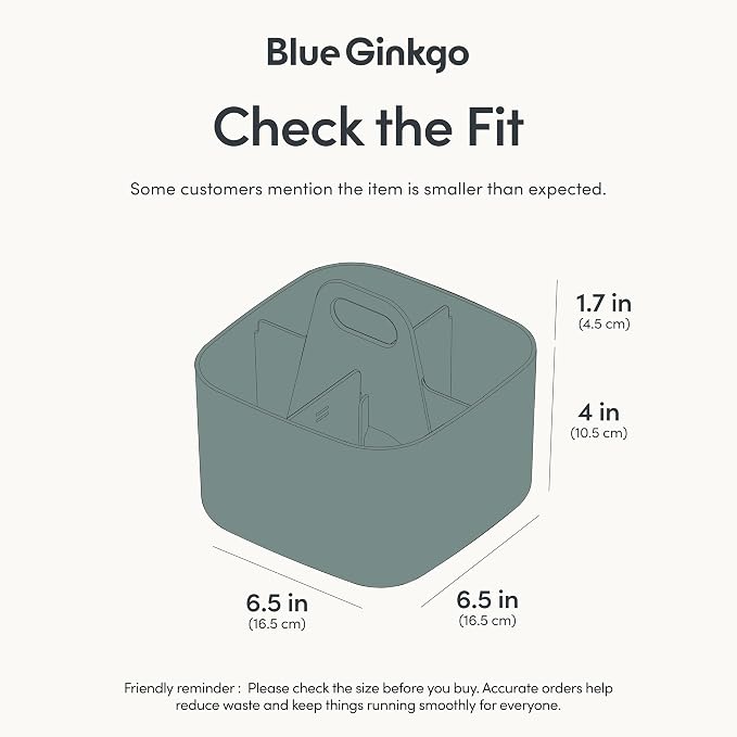 BLUE GINKGO Stackable Organizer Caddy, Square, Green, Made in Korea | Portable. Adjustable. Home, Office & School Storage.