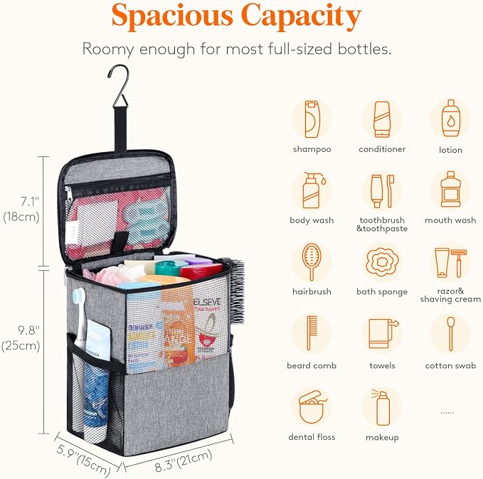Lifewit Shower Bag Mesh Shower Caddy Portable College Dorm Room Essentials Tote Bag for Bathroom, Gym, Travel, Camping Quick Dry Hanging Shower Organizer Basket Toiletry Bag, Medium, Grey