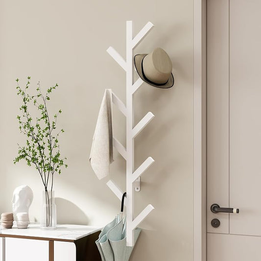 Vlush Wall Mounted Metal Coat Rack with 9 Hooks Modern Minimalist Coat Racks, Upright hat rack for wall for Hanging Clothes, Hats, Hanging Bags and Scarves Entrance Wall Iron Coat Rack (White)