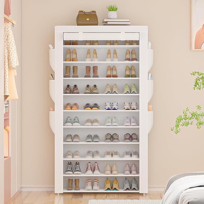 OYREL Shoe Rack 10 Tier Large Capacity Storage Cabinet | 50-56Pairs Beautiful Tall Shoe Shelf Free Standing Storage Cabinet Entryway Closet