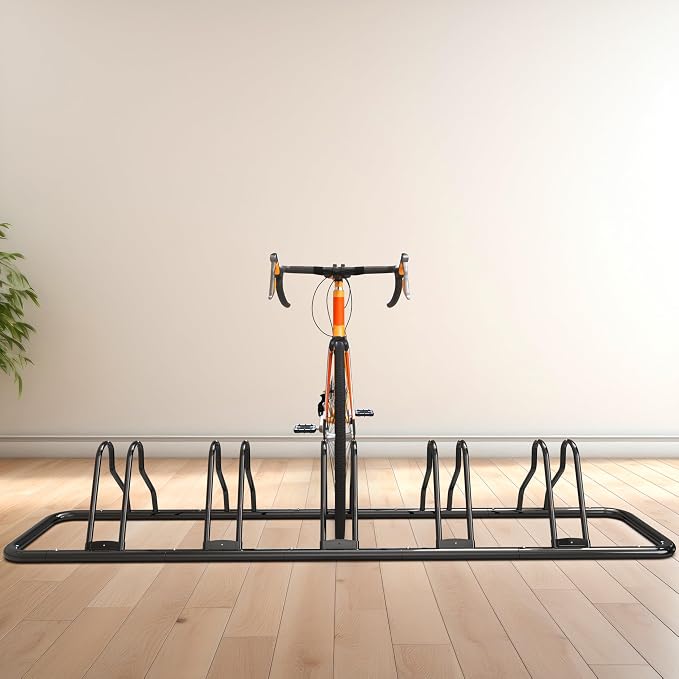 Simple Houseware 5-Bike Adjustable Floor Storage Rack for Garage, Black | Bicycle Parking Stand Organizer for Road and Kids Bikes