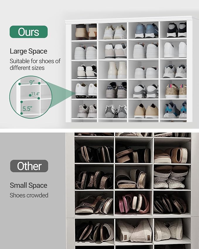 Hzuaneri 11 Tiers Shoe Storage Cabinet, Tall Shoes Cabinet with Cubby | Freestanding Wooden Shoe Organizer, 40-44 Pairs, Shoes Cubby Organizer for Entryway, Bedroom, White SR59303X
