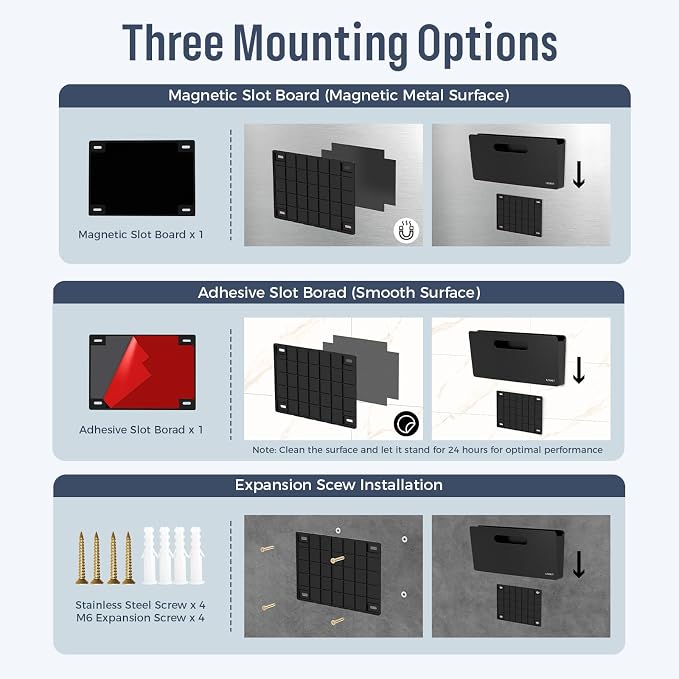 loukin Magnetic File Holder, Wall Mount Paper Organizer, 3 Mount Options | 13.1" x 5.9", Holds up to 300 sheets, Supports 3.31 lb, Magnetic, Adhesive & Screw Mount, Detachable & Portable