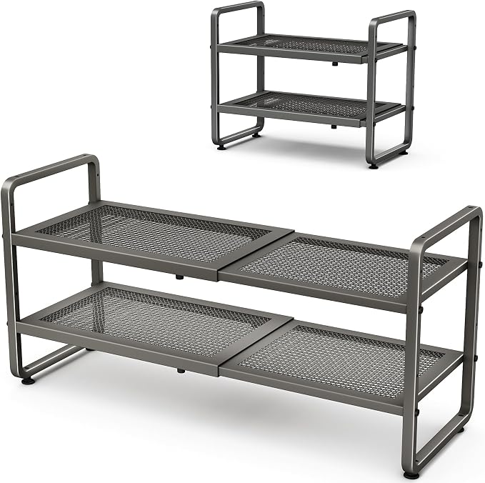 SNTD Shoe Rack - Expandable Shoe Organizer for Closet, Adjustable Metal Shoe Shelf Storage, Stackable Long Shoe Stand Holder for Garage, Entryway, Door Entrance (Grey, 2-Tier)
