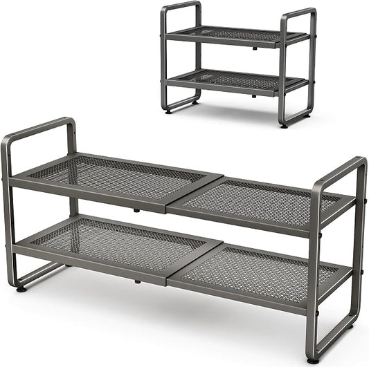 SNTD Shoe Rack - Expandable Shoe Organizer for Closet, Adjustable Metal Shoe Shelf Storage, Stackable Long Shoe Stand Holder for Garage, Entryway, Door Entrance (Grey, 2-Tier)
