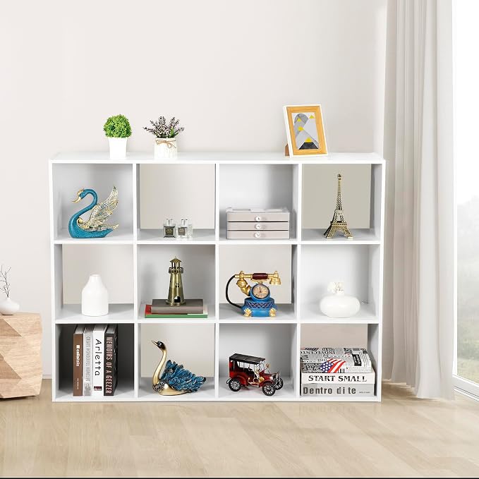 JupiterForce 12-Cube Storage Organizer, Bookcase, Cubical Storage Shelf, Cabinets Organizer, Unit Bookshelf with Back Panel for Living Room Bedroom, White