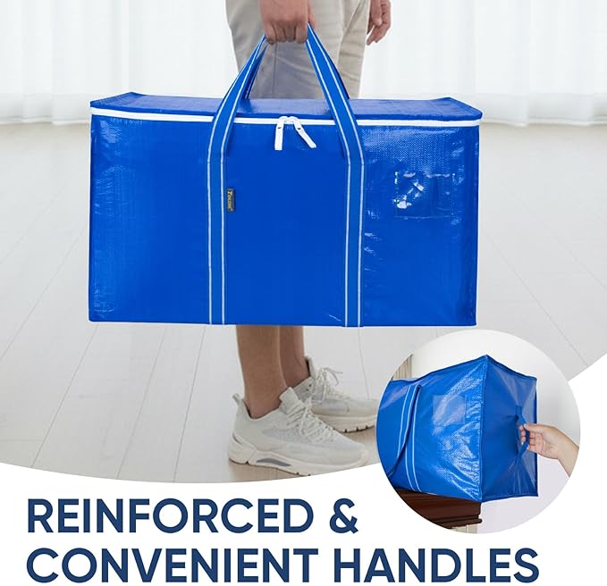 BALEINE 8-Pack Oversized Moving Bags with Reinforced Handles, Heavy-Duty Storage Tote for Clothes, Moving Supplies (Royal Blue, 8-Pack)