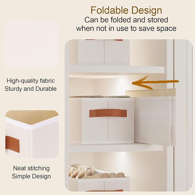 Storage Bin with Double Handles,Beige Basket,15x6x5 In,1-Pack | Collapsible Storage Baskets,Foldable Bathroom Boxes,Damp-Proof PP Panel Clothes Organizer for Shelves Laundry