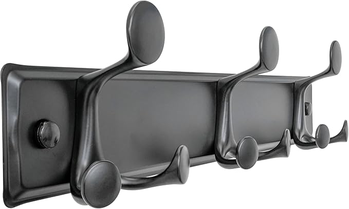 SKOLOO Lightweight Wall Mounted Coat Rack, 17 Inch Modern Coat Hanger for Entryway, Bathroom, Garage, 9 Hooks with 16cm Wide Spacing Design, Matte Black