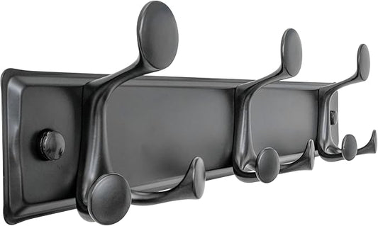SKOLOO Lightweight Wall Mounted Coat Rack, 17 Inch Modern Coat Hanger for Entryway, Bathroom, Garage, 9 Hooks with 16cm Wide Spacing Design, Matte Black
