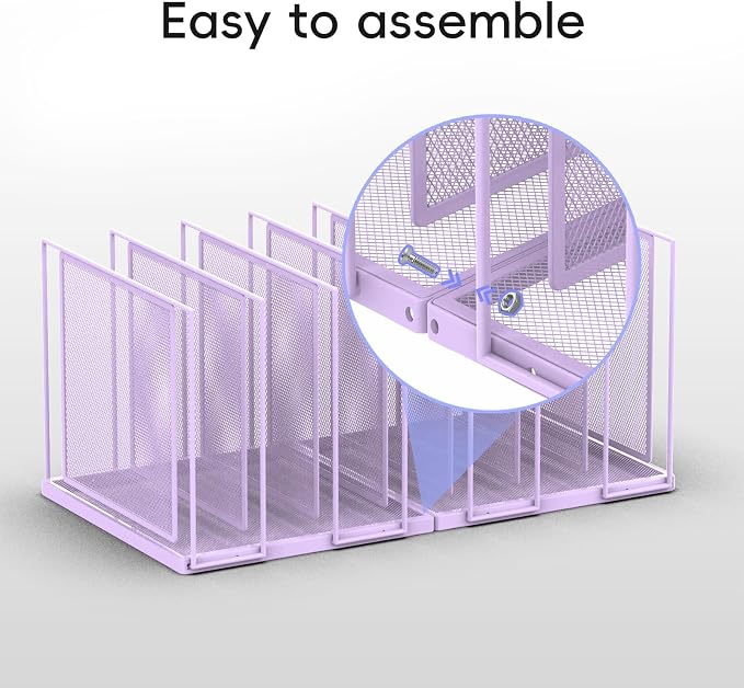 File Organizer for Desk, 7-Section Vertical File Sorter, Paper Holder Organizer Standing Metal File Folder for Office Home Classroom, Purple