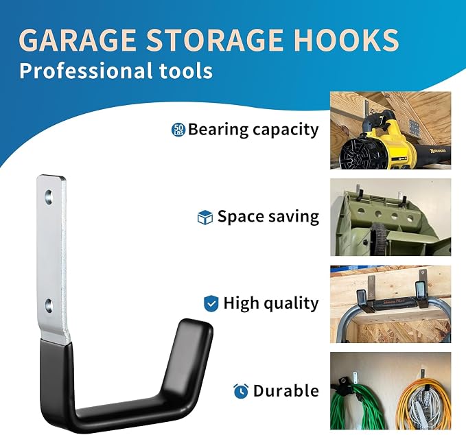 GeeWatom Heavy Duty Steel Garage Hooks,Garage Storage Utility Hooks,Anti-Slip Hanger, Tool Organizer,Steel Wall Mount Organizer, Garden Hose Hanger (Small-4PC)