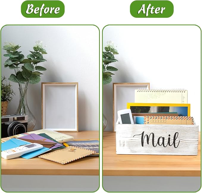 DRASTAR Mail Organizer Countertop, Mail Holder with 3 Slots, Mail Sorter Organizer for Desk, Envelope Holder for Home Office, Retro White