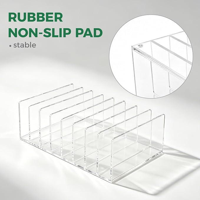 8 Compartments Clear Acrylic Mail Holder – Vertical Letter Sorter & Multifunction Desk Organizer for Bills, Documents, Notebooks – Modern Office/Home Envelope File Rack