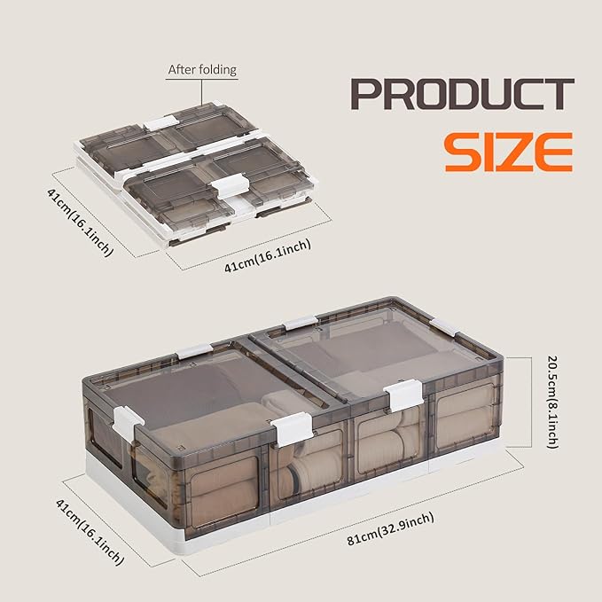 Under Bed Storage Containers with Wheels - Stackable, Foldable Plastic Storage Boxes with Lids for Clothes, Shoes, Blankets - Perfect for Bedroom Organization and Dorms (1 Pack-32.9''x16.1''x8.1'')