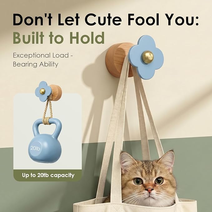 Tindbea Upgreded Heavy Duty Coat Rack Wall Mount for Entryway, Kids' Room | Cheery Wood，Blue
