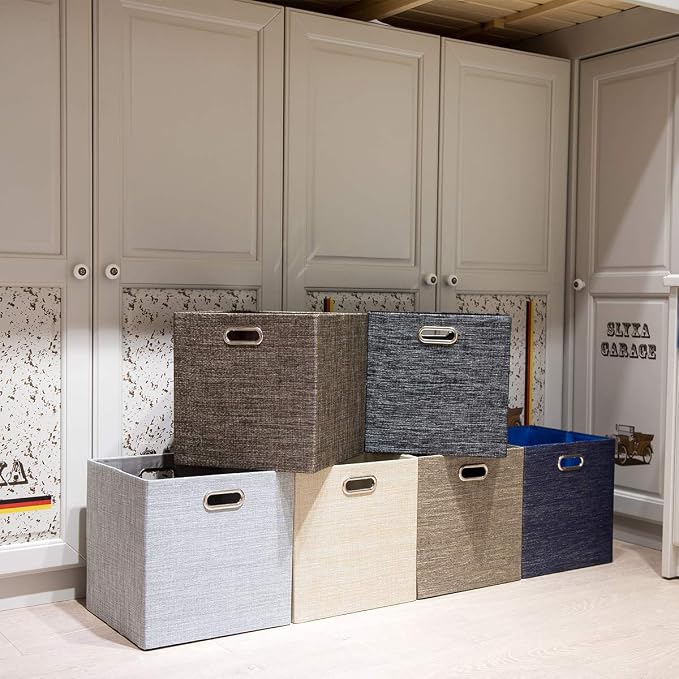 Thicker Fabric Storage Cubes 13 inch Collapsible Storage Bins for Organization, Cubby Storage Boxes for Organizing Shelf Cabinet Bookcase, 2pcs, Sliver Grey