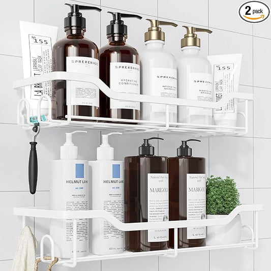 Kitsure Shower Caddy, Adhesive Shower Organizer, Large, White | Stainless Steel Shelf for Inside Shower, No Drill Bathroom Organizers and Storage, Home Decor Accessories