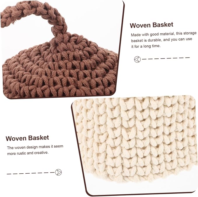 Hemobllo Handwoven Organizer Basket Large Capacity Woven Storage Box for Home Kitchen Bathroom Decor Space Saving Cotton Rope Sundries Holder with Elegant Craftsmanship Small Brown Tabletop