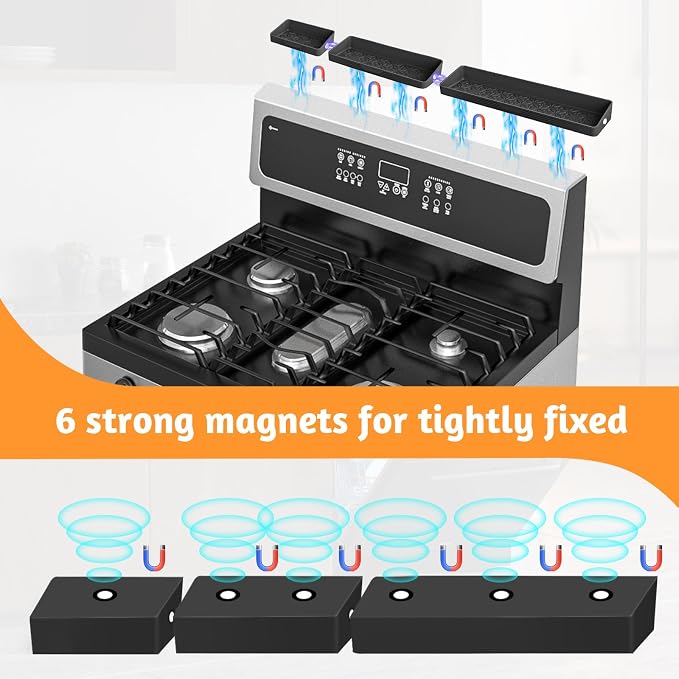 Foeacry Magnetic Stove Top Shelf 30"/24"/20", 3-Piece Silicone Over the Stove Shelf Spice Rack & Spice Organizer — Heat Resistant, No Drill Kitchen Storage Organizer for Gas & Electric Stoves