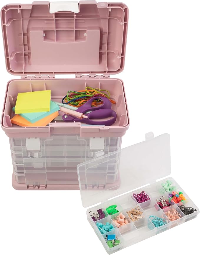 Stalwart Portable Tool Box for Women or Men, Pink | Small Parts Organizer with Drawers and Customizable Compartments for Hardware, Fishing Tackle Box, Beads or Crafting Supplies