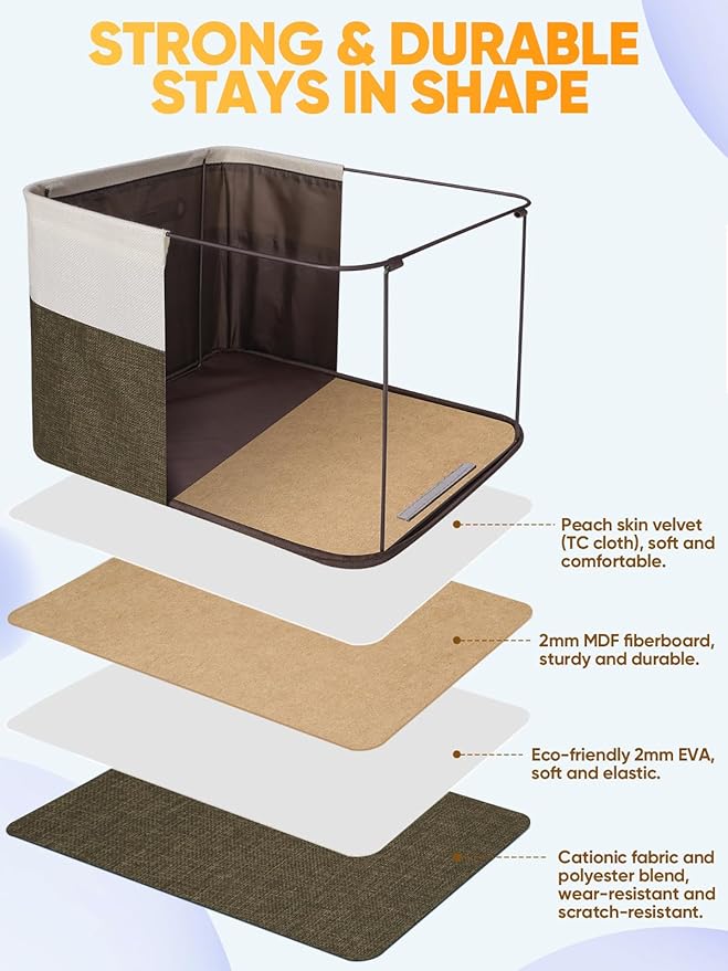 BALEINE 3 Pack Fabric Closet Storage Bins for Shelves, Linen Closet Organizers and Storage, Decorative Baskets for Organizing, Shelf, Clothes, Home, Office (Brown, 12"x8"x8")