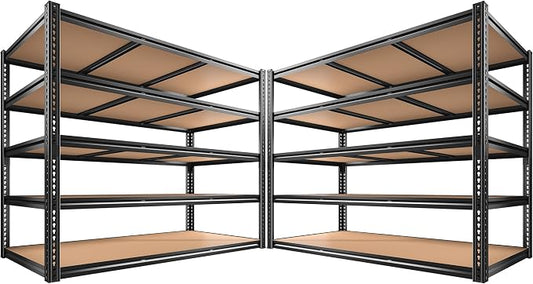 48" W Garage Shelving, Garage Storage Shelves Heavy Duty 3060LBS, Adjustable Metal Shelving Unit 5 Tier Industrial Shelving for Warehouse, Pantry, Closet, Kitchen, 72" H x 48" W x 24" D, Black, 2PCS