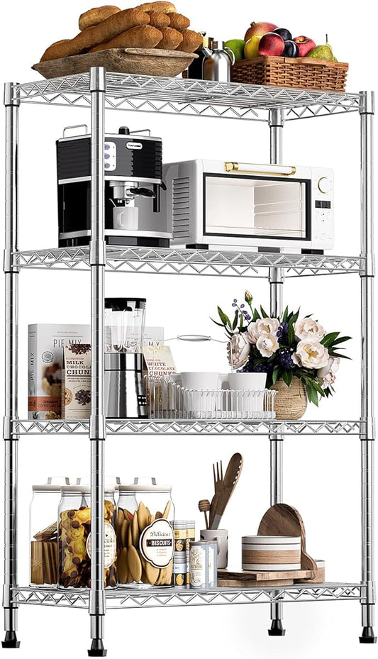 M MZG 1000 lbs Storage Shelving 4-Tier Utility Shelving Unit Steel Organizer Wire Rack for Home,Kitchen,Office,Chrome (13.7" D x 23.6" W x 53.4" H)