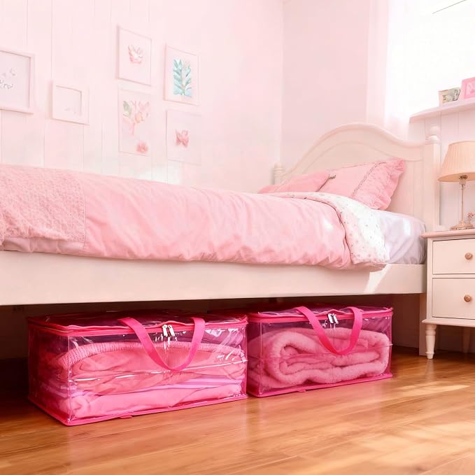 Blanket Storage Bags 4 Pack 60L Clothes Comforter Bedding Container Pink