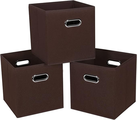 Fabric Cloth Storage Bins,Fabric Cube Bins Organizer with Dual Handles Foldable Cube Storage Baskets for Home Bedroom Storage,Set of 3,(Coffee)