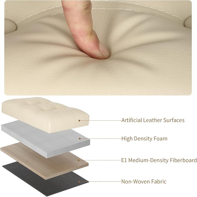 BelugaHelper Storage Ottoman Foot Rest Stool, Folding Leather Footstool Bench with Thicker Foam Padded Seat. Short Foot Stool Ottoman with Storage for Living Room Bedroom 350 lbs, 17x13x13in, Beige | Ottoman Foot Rest Stool with Thicker Foam Padded Sea...