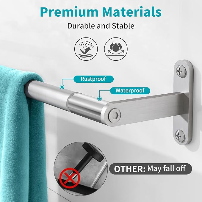 KLJKPA 2-Pack Towel Bar for Bathroom, 24 Inch Towel Rack, Brushed Nickel | Heavy Duty Single Towel Rod, Space-Saving Hand Towel Holder, Toilet Kitchen Towel Storage, Rustproof, Stainless Steel