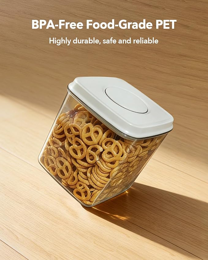 Airtight Food Storage Containers Set with One-Touch Lid, 4-Pack (4.22 QT / 4.0 L) Best Value Stackable Durable PET for Complete Kitchen Pantry Organization