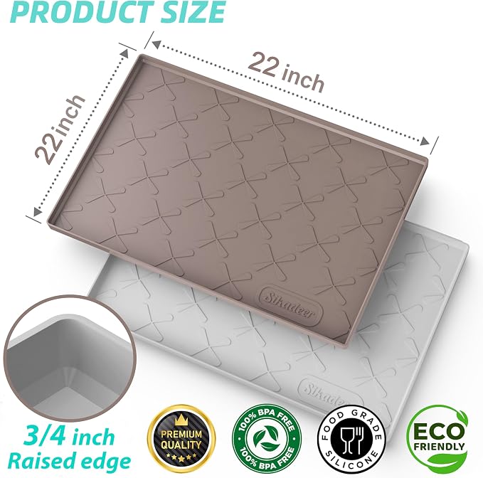 SIKADEER Waterproof Under Sink Mat Food-Grade Kitchen Shelf Liner 22" x 22" | Thick Raised Edge Cabinet Protector, BPA Free Kitchen Organizer and Storage, Non-Slip Dog & Cat Mat, Silicone Drying Mat