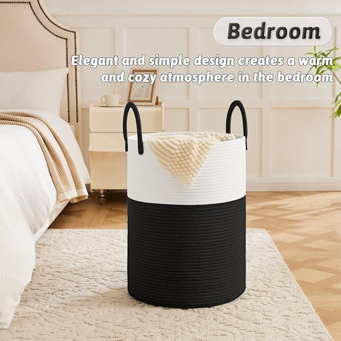 Artfeel Laundry Basket,Woven Cotton Rope Laundry Hamper,60L for Decorative Storage of Dirty Clothes,Toys and Blankets in Bathroom,Baby Room and Living Room