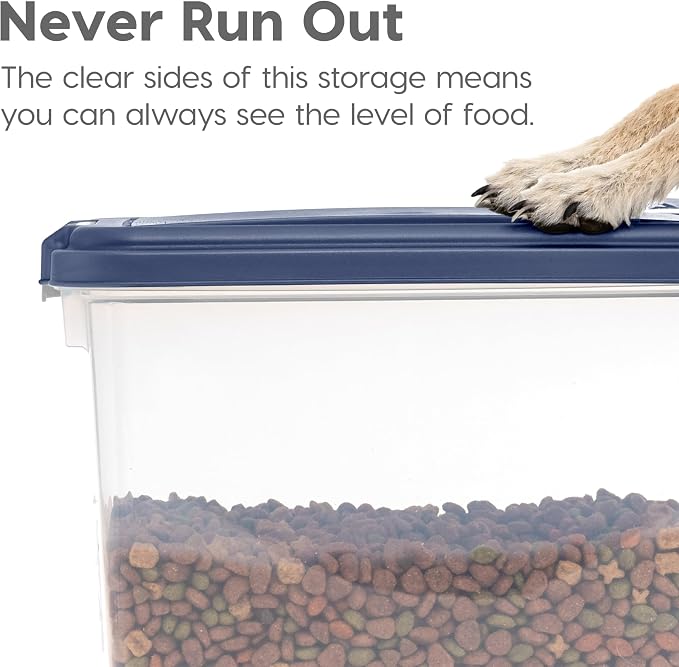 IRIS USA Dog Food Storage Container, Up to 30+11 lbs, Navy, Made in USA | Wheels for Mobility, Airtight Seal, BPA-Free, Best for Bird Seed, Cat food, Cat Litter, Chicken Feed, Pellets
