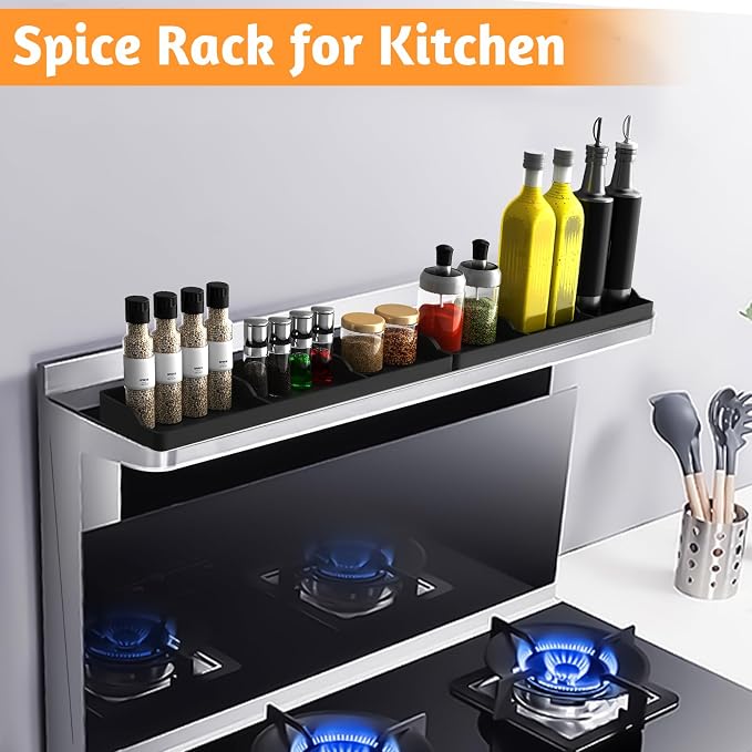 Foeacry Magnetic Stove Top Shelf 30"/15", 2-Piece Silicone Over the Stove Shelf Spice Rack & Spice Organizer — Heat Resistant, No Drill Kitchen Storage Organizer for Gas & Electric Stoves
