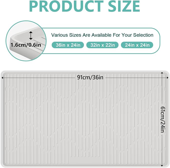 36" x 24" Under Sink Mat for Kitchen Lanstics Under Sink Organizer Waterproof Raised Edge Silicone Mat Sink Protector Silicone Organizers Tray for Kitchen Bathroom (White)