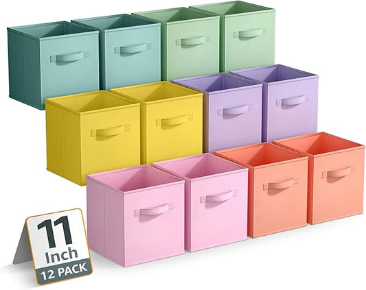 Sorbus 11 Inch Storage Bins - Sturdy Collapsible Fabric Storage Cubes with Handle - 12 Foldable Baskets for Organizing Clothes, Toys, Books - Storage Baskets for Shelves, Closets
